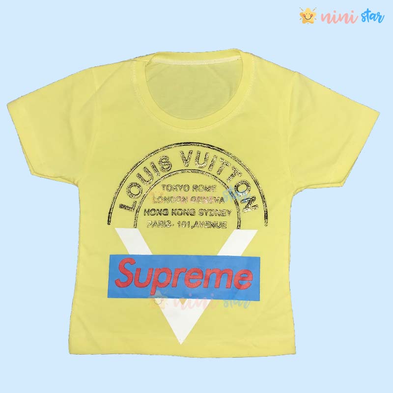 تی شرت شلوارک پسرانه طرحLouis Vuitton زرد 2 - ninistar.com