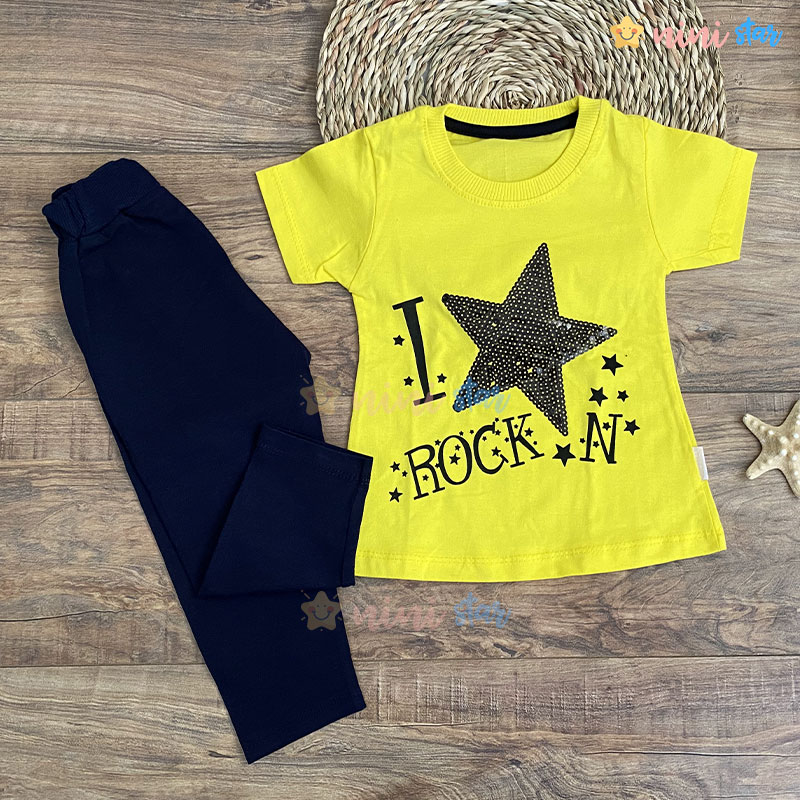 تی شرت و ساپورت دخترانه طرح ستاره زرد 1 - ninistar.com