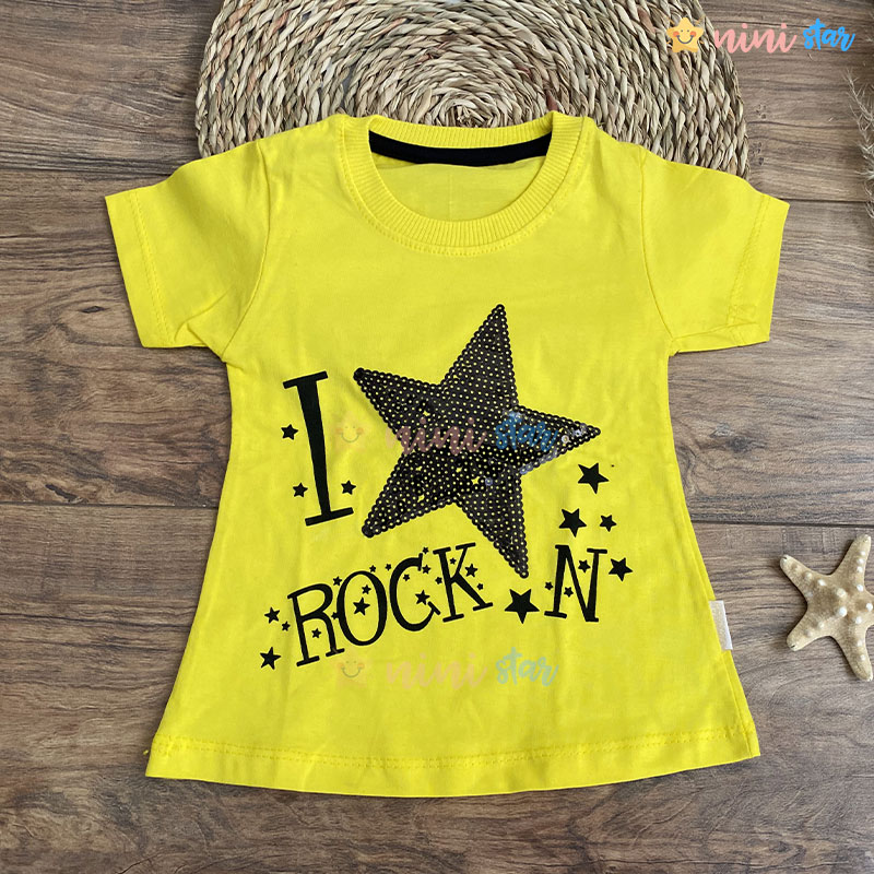 تی شرت و ساپورت دخترانه طرح ستاره زرد 2 - ninistar.com