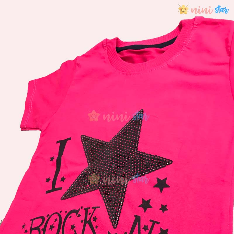 تی شرت و ساپورت دخترانه طرح ستاره سرخ آبی 3 - ninistar.com