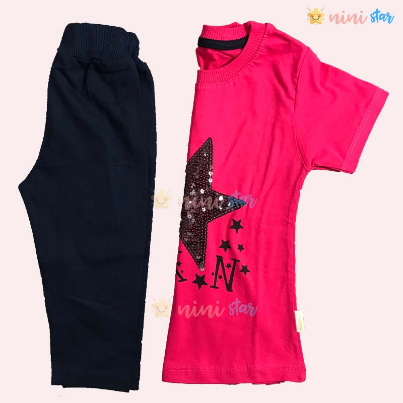 تی شرت و ساپورت دخترانه طرح ستاره سرخ آبی 4 - ninistar.com