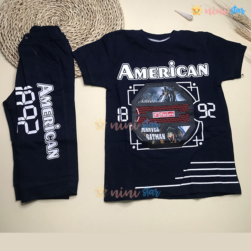تی شرت شلوارک پسرانه american 1 -فروشگاه اینترتی لباس کودک نی نی استار