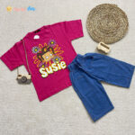 تیشرت شلوارک جین دخترانه مدل SUSIE 8 تا 10 سال سرخابی - نی نی استار