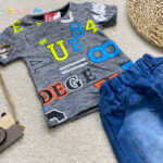تیشرت شلوارک جین پسرانه مدل حروف 1 تا 8 سال ملانژ - نی نی استار