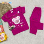 تیشرت شلوارک DENIZ خرس گلدوزی سرخابی- نی نی استار