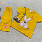 تیشرت شلوارک دخترانه DENIZ خرگوش پولکی زرد