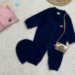 ست 2تکه سر همی و کلاه نوزادی سایز 00 تا 1 سرمه ای - نی نی استار