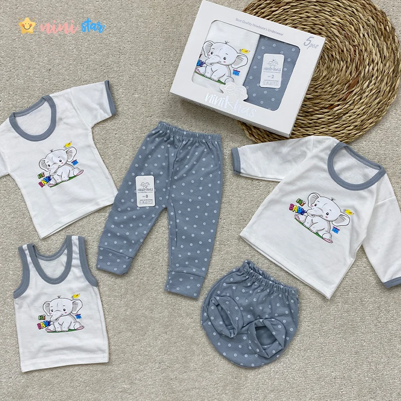 ست نوزادی جعبه ای 5 تکه برند NINI KHAS خاکستری - نی نی استار