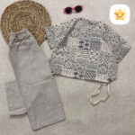 کراپ شلوار لینن دخترانه کد35283 آبی - نی نی استار