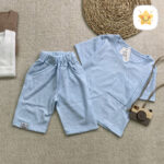 تیشزت شلوارک پسرانه بیسکویتی 3 رنگ آبی - نی نی استار