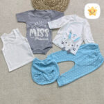 ست 5 تکه نوزادی پنبه رنگی سایز 1 تا 3 آبی - نی نی استار