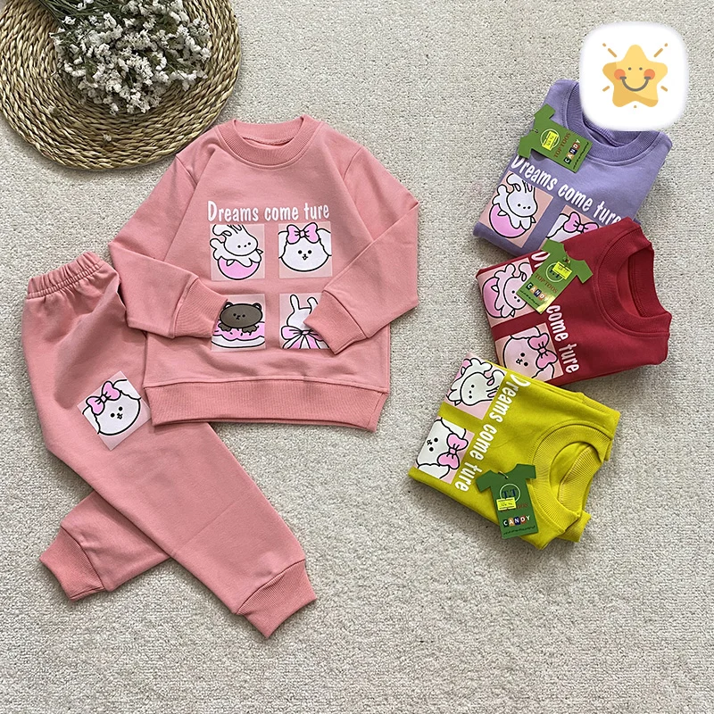 بلوز شلوار دخترانه پنبه مدل بره کوچولو 2 تا 6 سال صورتی - نی نی استار