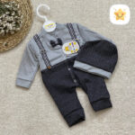 2 تکه نوزادی سرهمی ساسبندی و کلاه کد 2166 ذغالی - نی نی استار