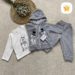 3تکه مخمل شلوار و سویشرت پسرانه مدل آدم برفی نقلی خاکستری - نی نی استار