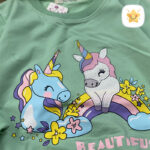 بلوز شلوار دخترانه DENIZ پنبه تک شاخ گلدوزی سبز - نی نی استار