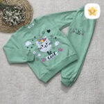 بلوز شلوار دخترانه DENIZ گربه تک شاخ پنبه سبز - نی نی استار