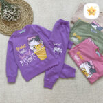 بلوز شلوار دخترانه پنبه TT طرح گربه 2 تا 10 سال پنبه بنفش - نی نی استار