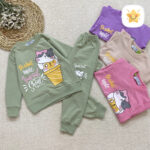 بلوز شلوار دخترانه پنبه TT طرح گربه 2 تا 10 سال پنبه سبز - نی نی استار