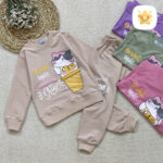 بلوز شلوار دخترانه پنبه TT طرح گربه 2 تا 10 سال پنبه کرم - نی نی استار