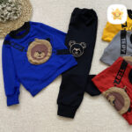 بلوز شلوار پسرانه مدل تدی کیف دار آبی - نی نی استار