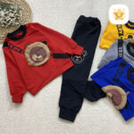 بلوز شلوار پسرانه مدل تدی کیف دار قرمز - نی نی استار