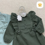 پیراهن دخترانه نوزادی تا 1 سال کتان سبز تیره - نی نی استار