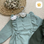 پیراهن دخترانه نوزادی تا 1 سال کتان سبز روشن - نی نی استار