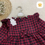 پیراهن دخترانه نوزادی تا 1 سال کشمیر چهارخانه زرشکی 2 - نی نی استار