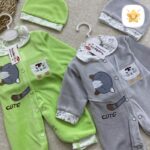 2تکه کلاه و سرهمی نوزادی مخمل جنس خوب 2 - نی نی استار