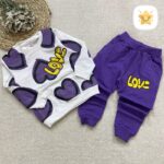 بلوز شلوار دخترانه پنبه مدل قلبی مناسب 2 تا 6 سال بنفش - نی نی استار