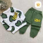 بلوز شلوار دخترانه پنبه مدل قلبی مناسب 2 تا 6 سال سبز - نی نی استار