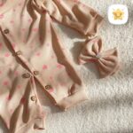 2 تکه سرهمی نوزادی دخترانه و هدبند مدل قلبی پارچه کبریتی 3 - نی نی استار