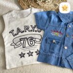 3 تکه پیراهن و تاپ و شلوارک جین پسرانه گلدوزی 2 - نی نی استار