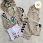 3 تکه کت شلوار کتان دخترانه قواره بزرگ کیفیت و تن خور استثنایی کرم - نی نی استار