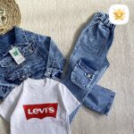 3 تکه کت و شلوار جین پسرانه طرح LEVIS مناسب 2 تا 10 سال 2