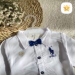 زیر دکمه مجلسی نوزادی پسرانه سفید پاپیون دار 2 - نی نی استار