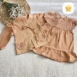 کت سارافون دخترانه کتان پارچه خارجی سایز نقلی قهوه ای - نی نی استار