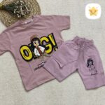 تیشرت شلوارک دخترانه کتان مدل OMGمناسب 1 تا 8 سال یاسی - نی نی استار