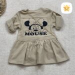 ست کیف و پیراهن دخترانه کتان مدل میکی موس 4 تا 11سال کرم - نی نی استار