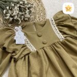 پیراهن نوزادی دخترانه پارچه بیسکویتی جلو گیپور نوزادی تا 1 سال 2 - نی نی استار
