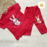 تیشرت شلوارک دخترانه برند DENIZ خرگوش و هویج مناسب 2 تا 6 سال سرخابی - نی نی استار