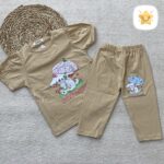 تیشرت شلوارک دخترانه برند DENIZ خرگوش و هویج مناسب 4 تا 8 سال کرم - نی نی استار