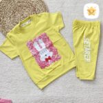 تیشرت شلوارک دخترانه جنس پنبه خرگوش و گل مناسب 2 تا 6 سال زرد - نی نی استار