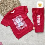 تیشرت شلوارک دخترانه جنس پنبه خرگوش و گل مناسب 2 تا 6 سال سرخابی - نی نی استار