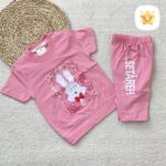 تیشرت شلوارک دخترانه جنس پنبه خرگوش و گل مناسب 2 تا 6 سال صورتی - نی نی استار