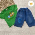 تیشرت شلوارک دخترانه جین خرسی برند VENIZ مناسب 1 تا 6 سال سبز - نی نی استار