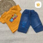 تیشرت شلوارک دخترانه جین خرسی برند VENIZ مناسب 1 تا 6 سال نارنجی - نی نی استار