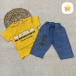 تیشرت شلوارک پسرانه جین برند DZININ مناسب 2 تا 6 سال زرد - نی نی استار