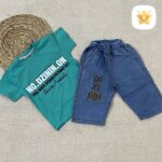 تیشرت شلوارک پسرانه جین برند DZININ مناسب 2 تا 6 سال سبز - نی نی استار