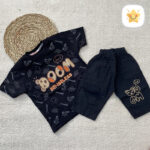 تیشرت شلوارک کتان (دختر و پسر) BOOM مناسب 1 تا 8 سال مشکی - نی نی استار